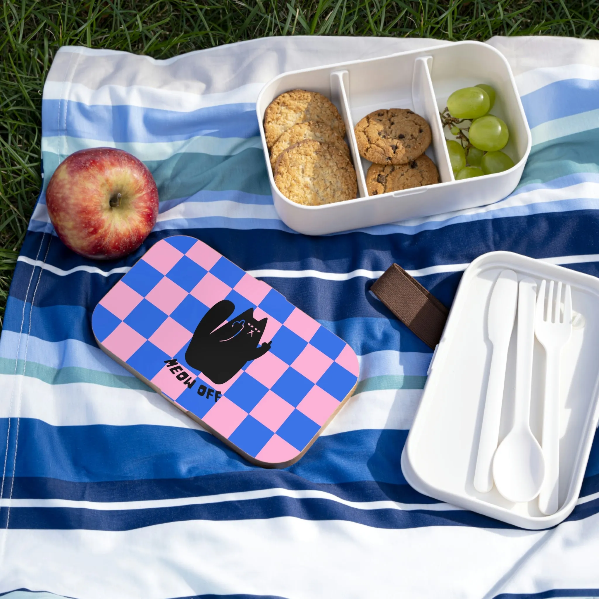 Checkered Funny Cat Bento Lunch Box