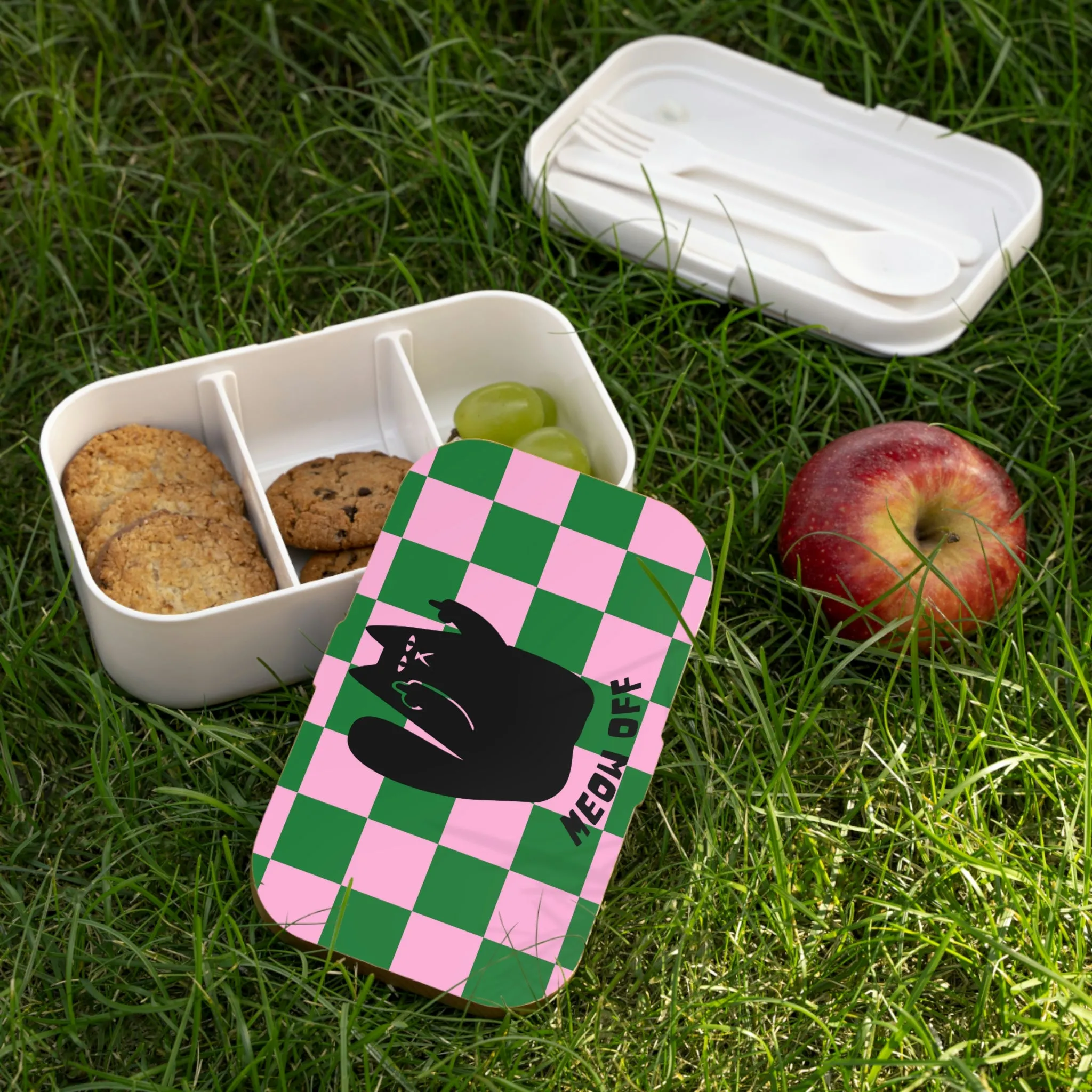 Checkered Funny Cat Bento Lunch Box