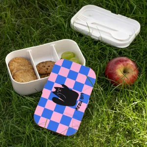 Checkered Funny Cat Bento Lunch Box