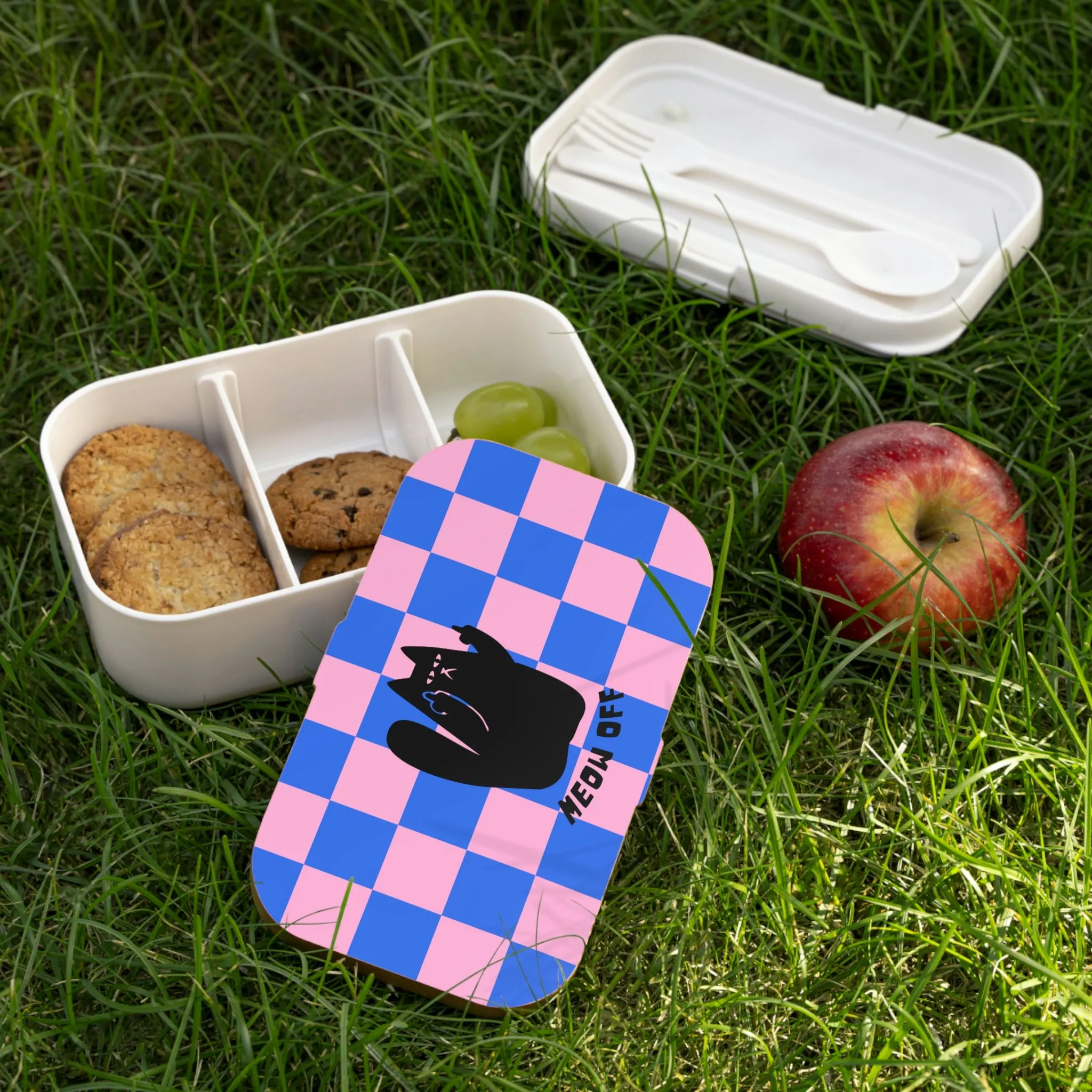Checkered Funny Cat Bento Lunch Box