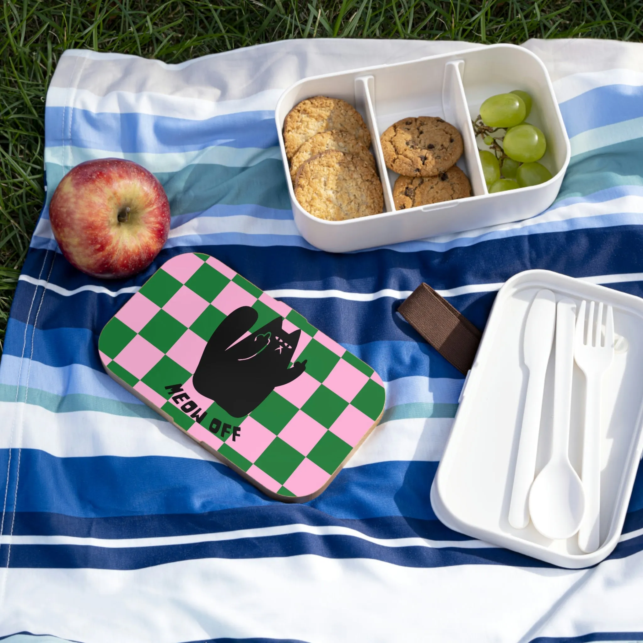 Checkered Funny Cat Bento Lunch Box