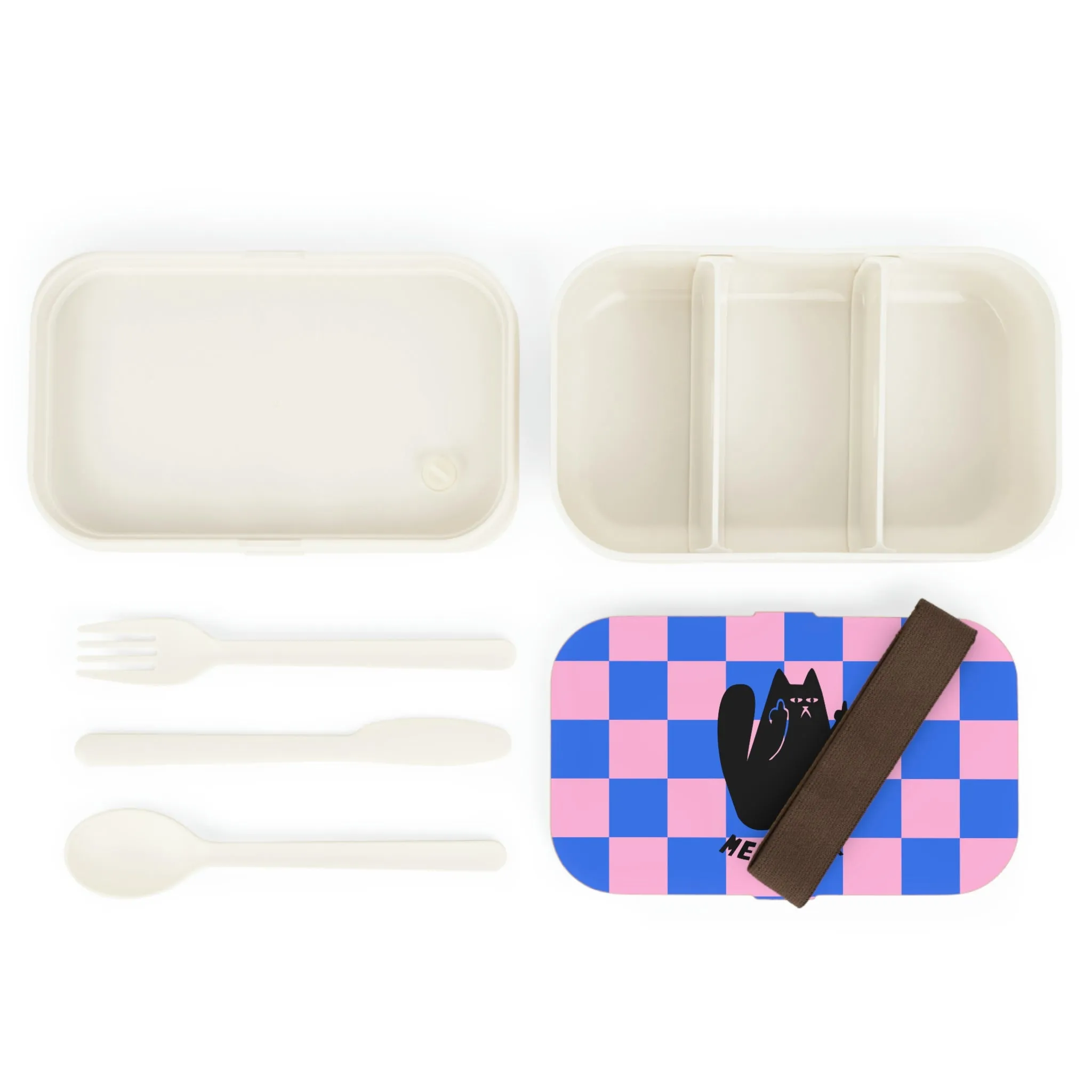 Checkered Funny Cat Bento Lunch Box