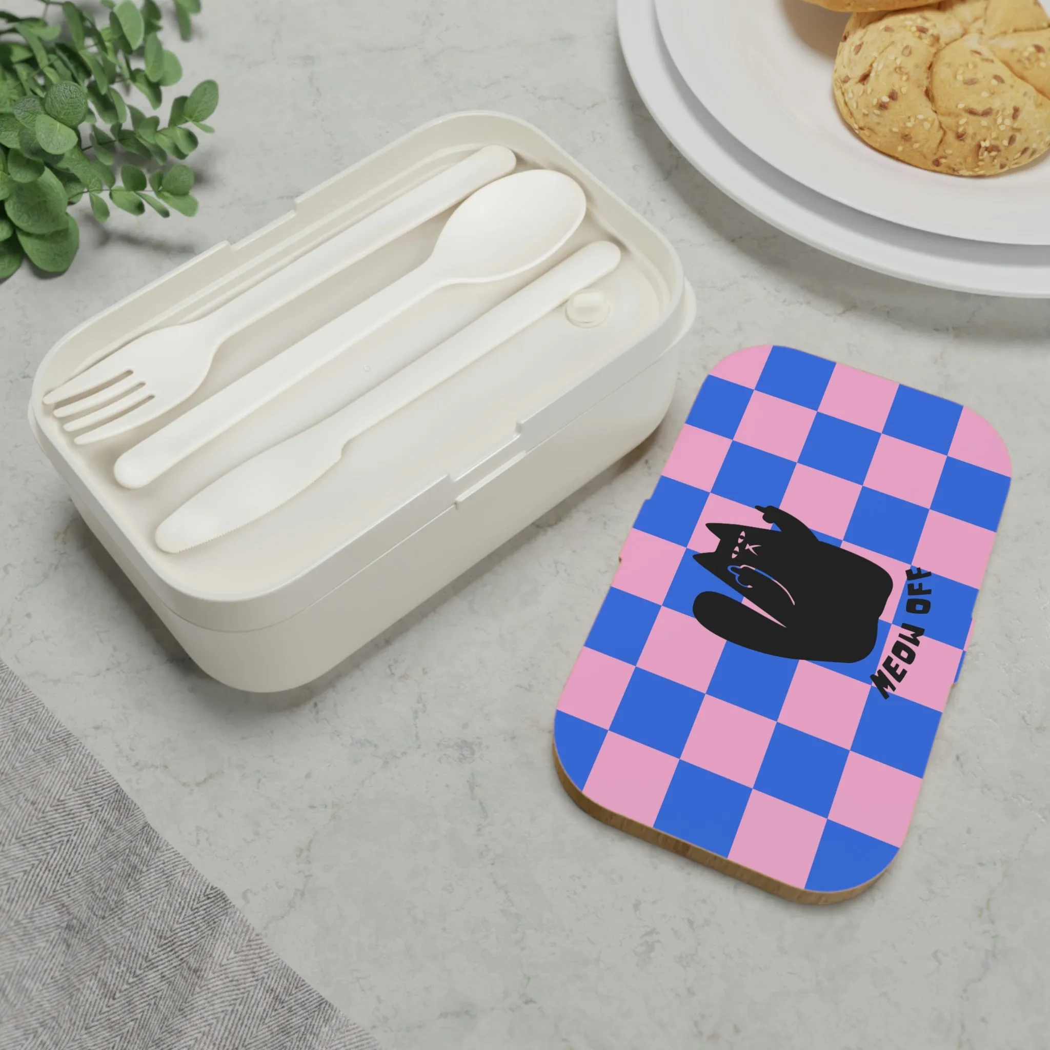 Checkered Funny Cat Bento Lunch Box