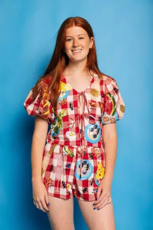 Checkered Picnic Cotton Tie Top - Red & White [Queen of Sparkles]