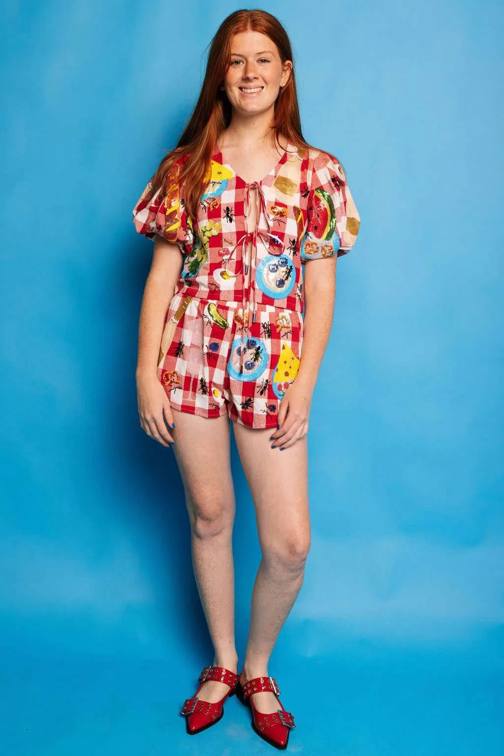Checkered Picnic Cotton Tie Top - Red & White [Queen of Sparkles]