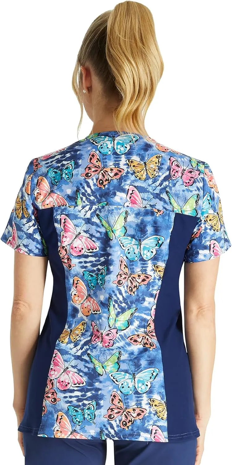 Cherokee Prints Women Scrubs Top V-Neck Print CK793