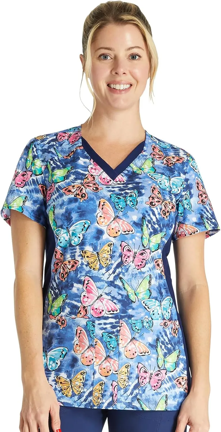 Cherokee Prints Women Scrubs Top V-Neck Print CK793