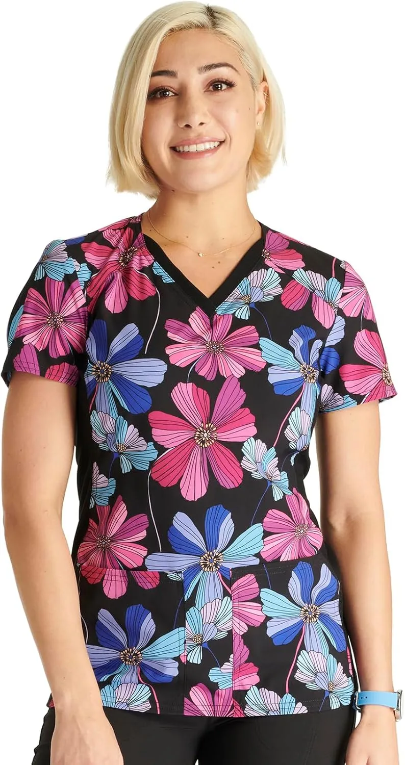 Cherokee Prints Women Scrubs Top V-Neck Print CK793