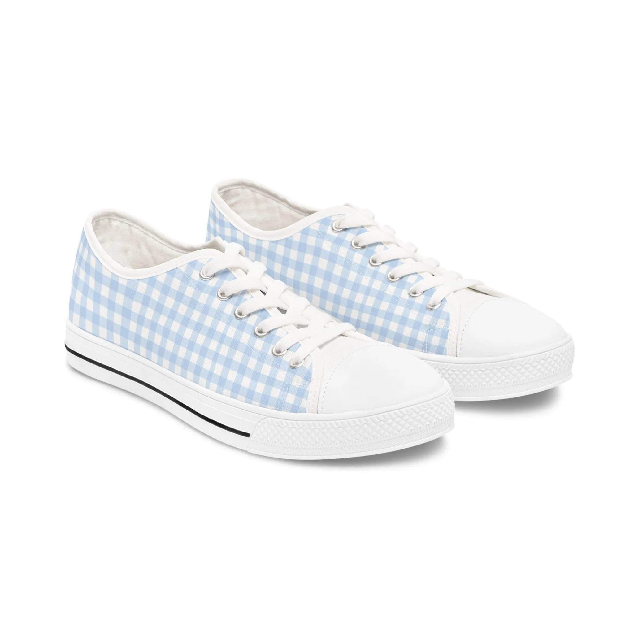 Chic Blue Gingham Women's Low Top Sneakers