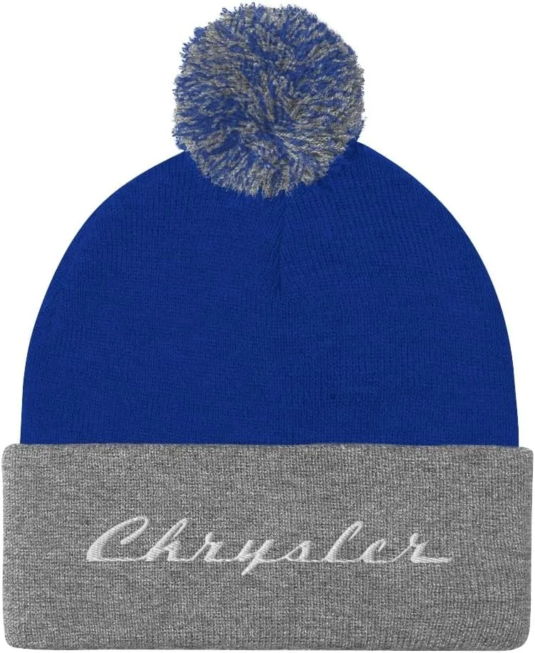 Chrysler Script Logo Pom Pom Knit Beanie Hat