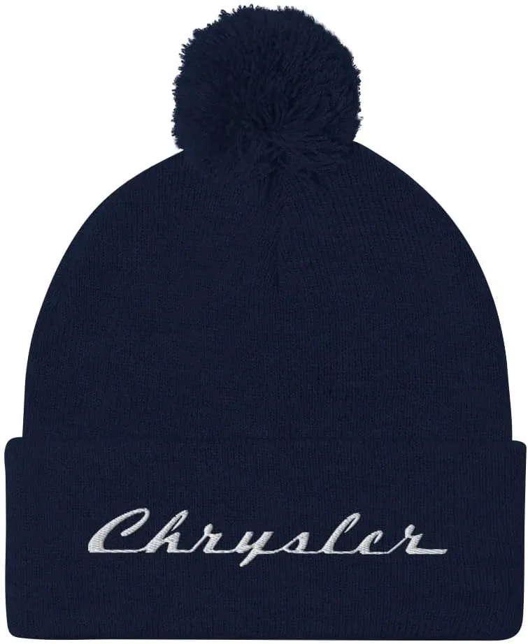 Chrysler Script Logo Pom Pom Knit Beanie Hat