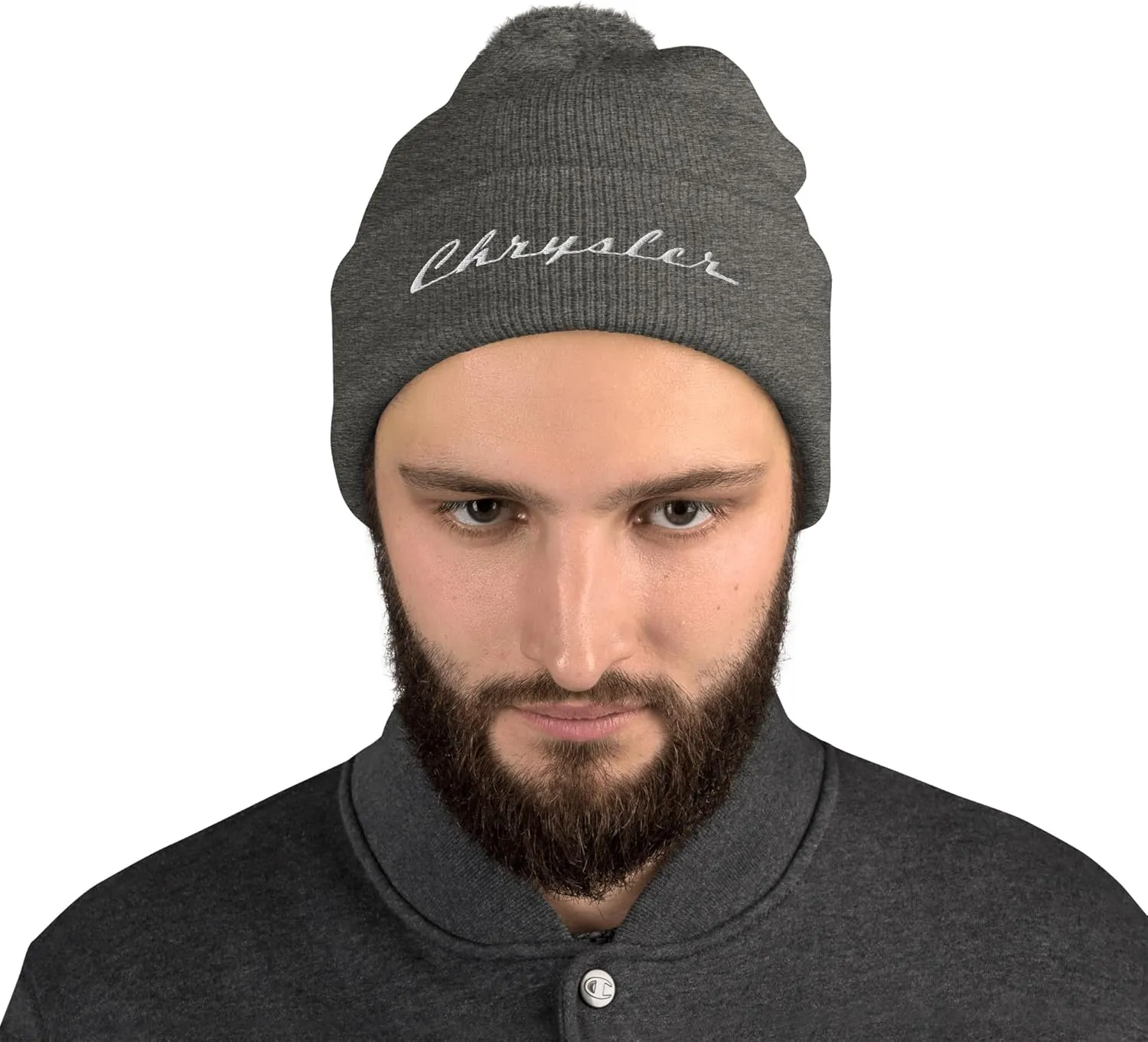 Chrysler Script Logo Pom Pom Knit Beanie Hat