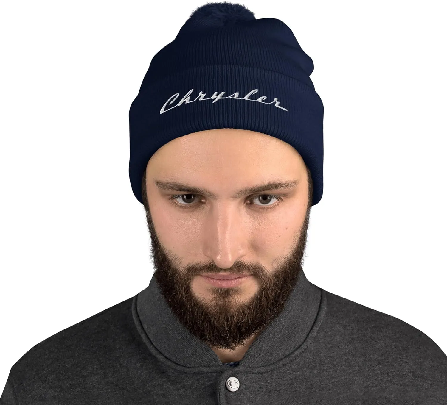 Chrysler Script Logo Pom Pom Knit Beanie Hat