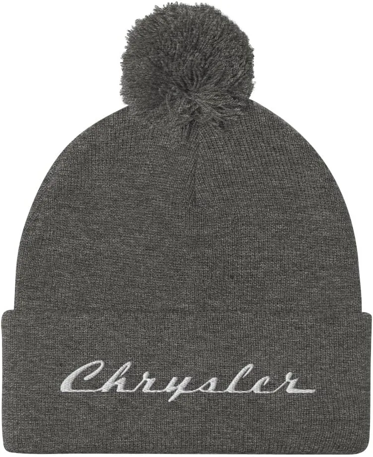 Chrysler Script Logo Pom Pom Knit Beanie Hat