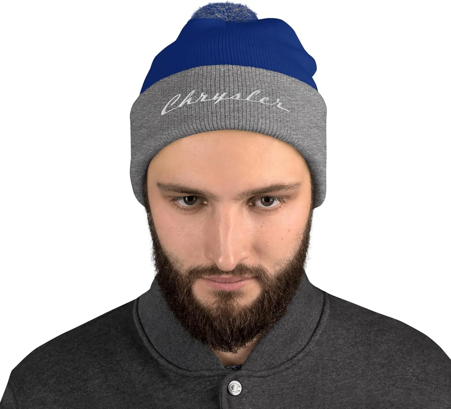 Chrysler Script Logo Pom Pom Knit Beanie Hat