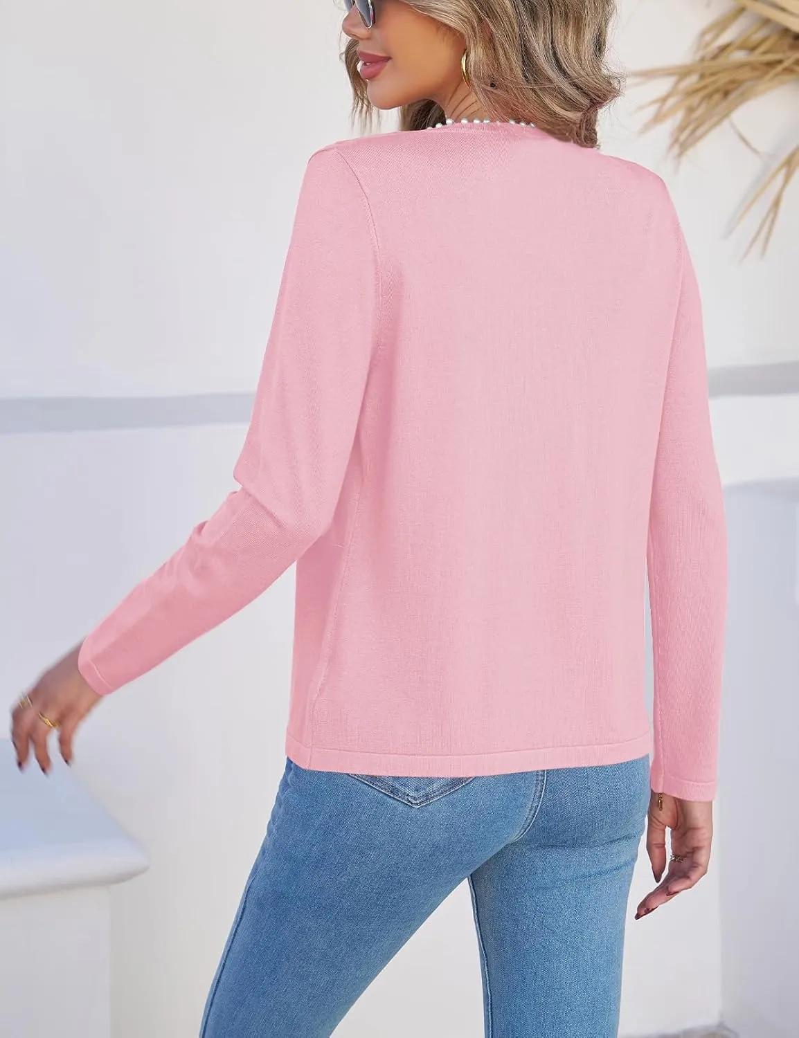 CiCiBird Women Lightweight Open Front Sweater Cardigan Pearls Trim Knit Jacket Trendy Long Sleeve Clothes Coatigan