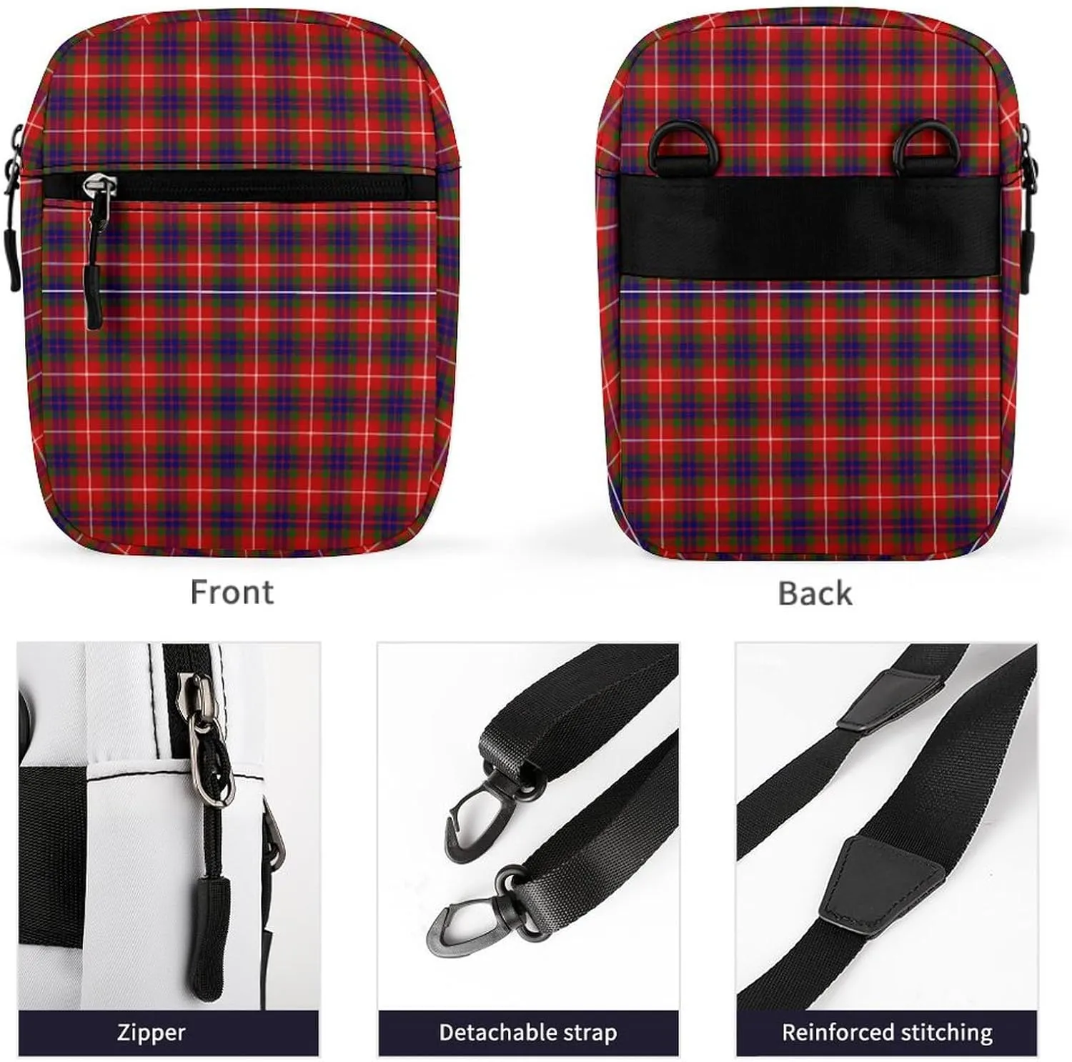 Clan Fraser Tartan Plaid Detachable Shoulder Strap Small Shoulder Bag Unisex