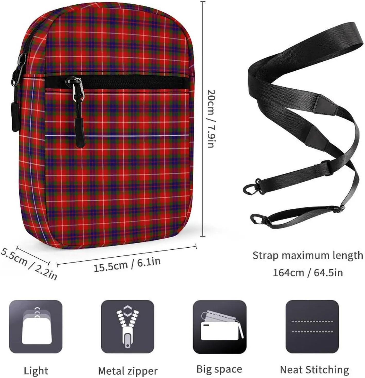 Clan Fraser Tartan Plaid Detachable Shoulder Strap Small Shoulder Bag Unisex