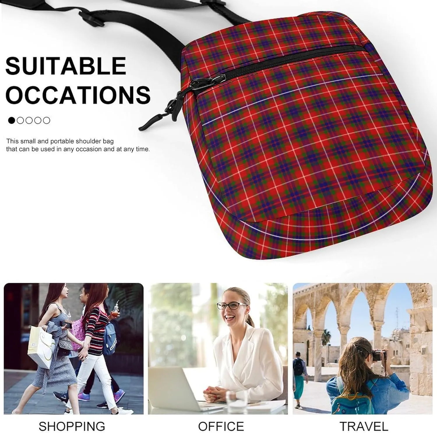 Clan Fraser Tartan Plaid Detachable Shoulder Strap Small Shoulder Bag Unisex