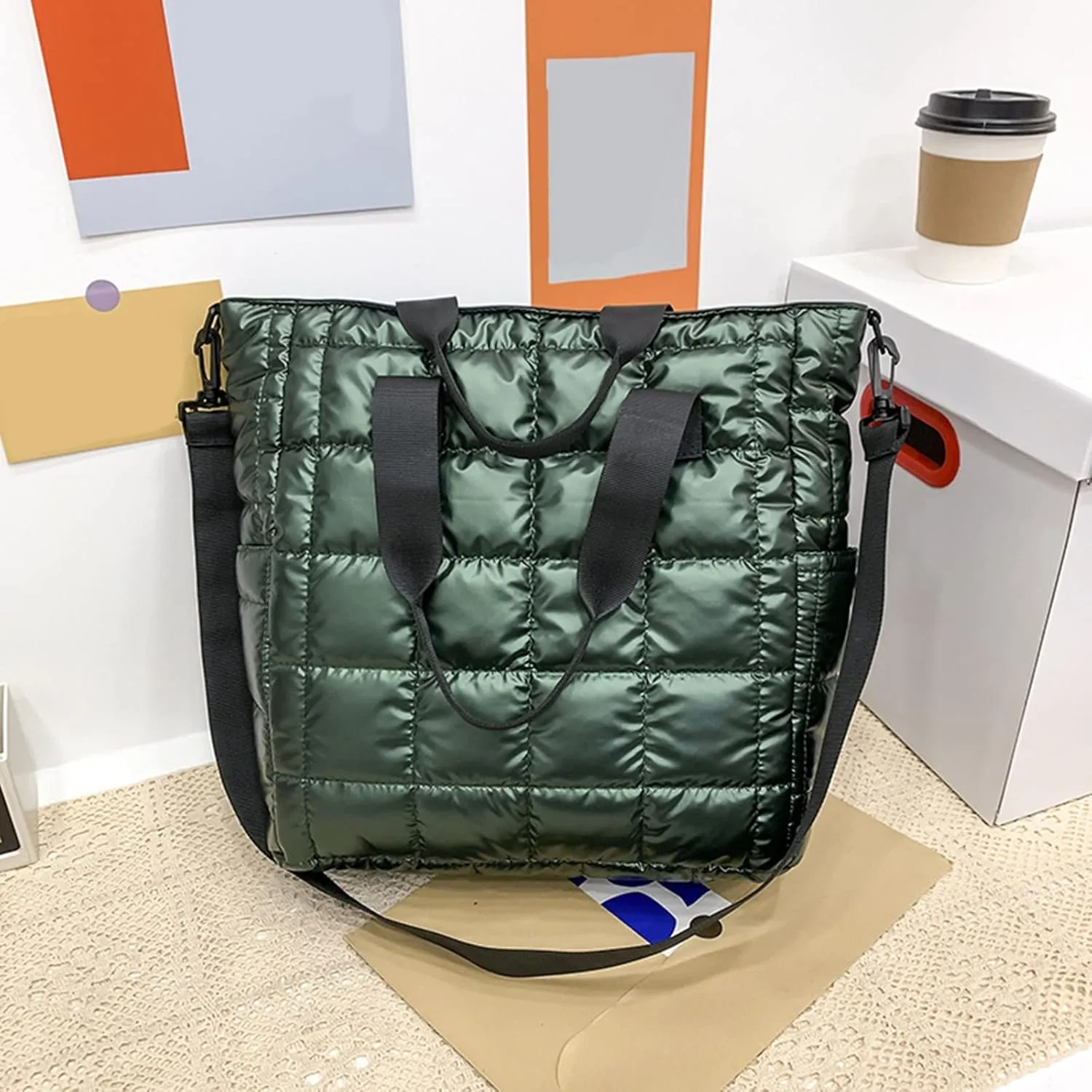 Classic Zipper Shoulder Bags for Women Shoulder Bags Top Handle Satchel Purses Multi Compartment Purse(Green)