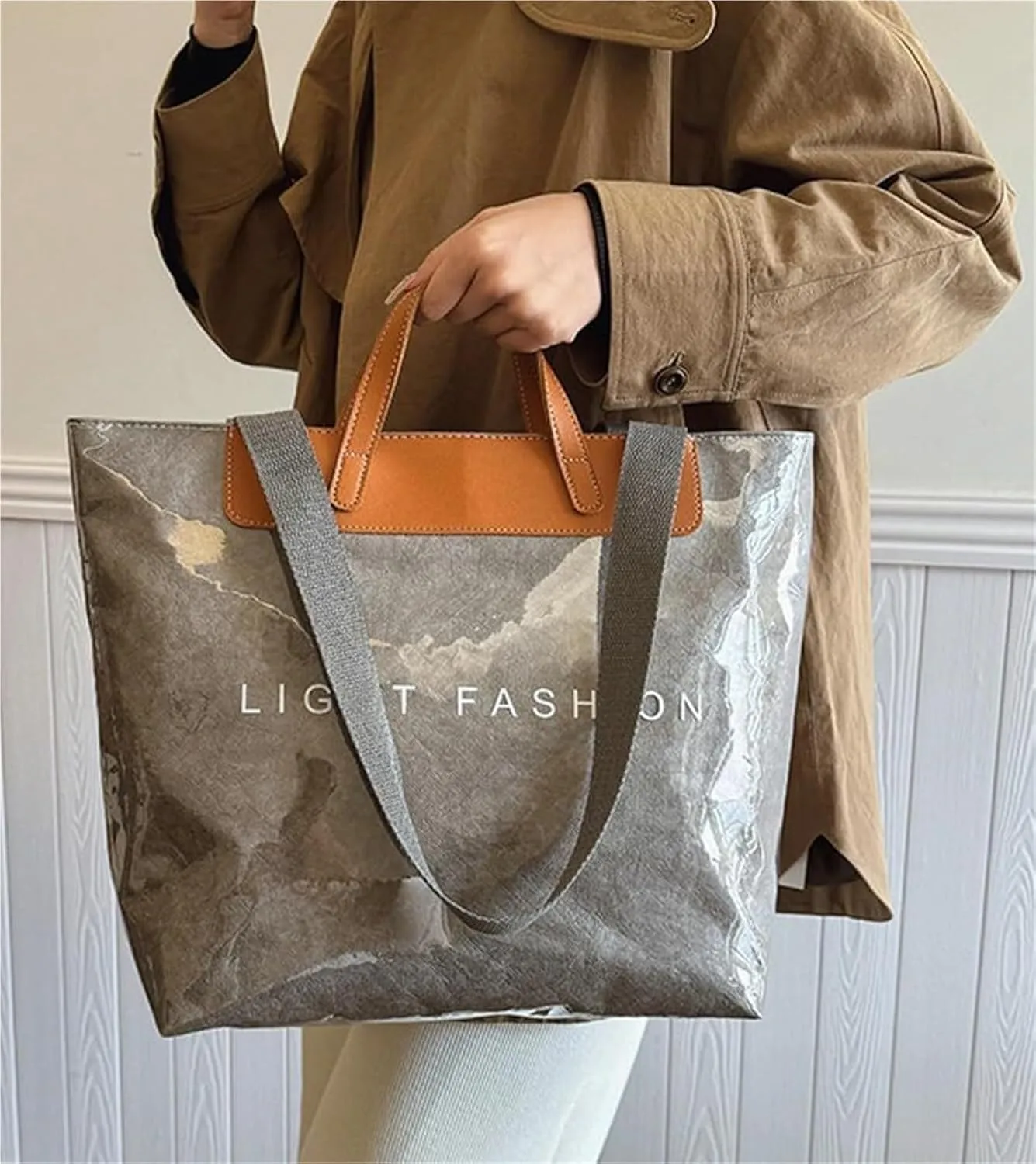 Clear PVC Tote Bag for Women Letters Print Large Plastic Shoulder Bags Handbags for Work Travel