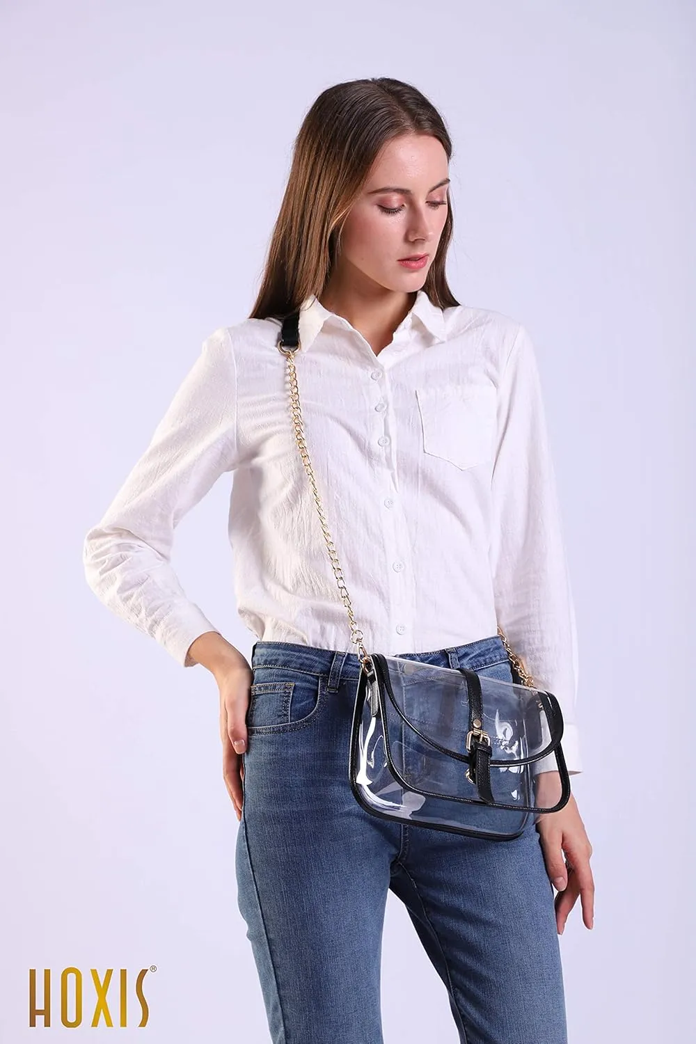 Clear Saddle Cross Body Bag Women Chain Shoulder Handbag Purse