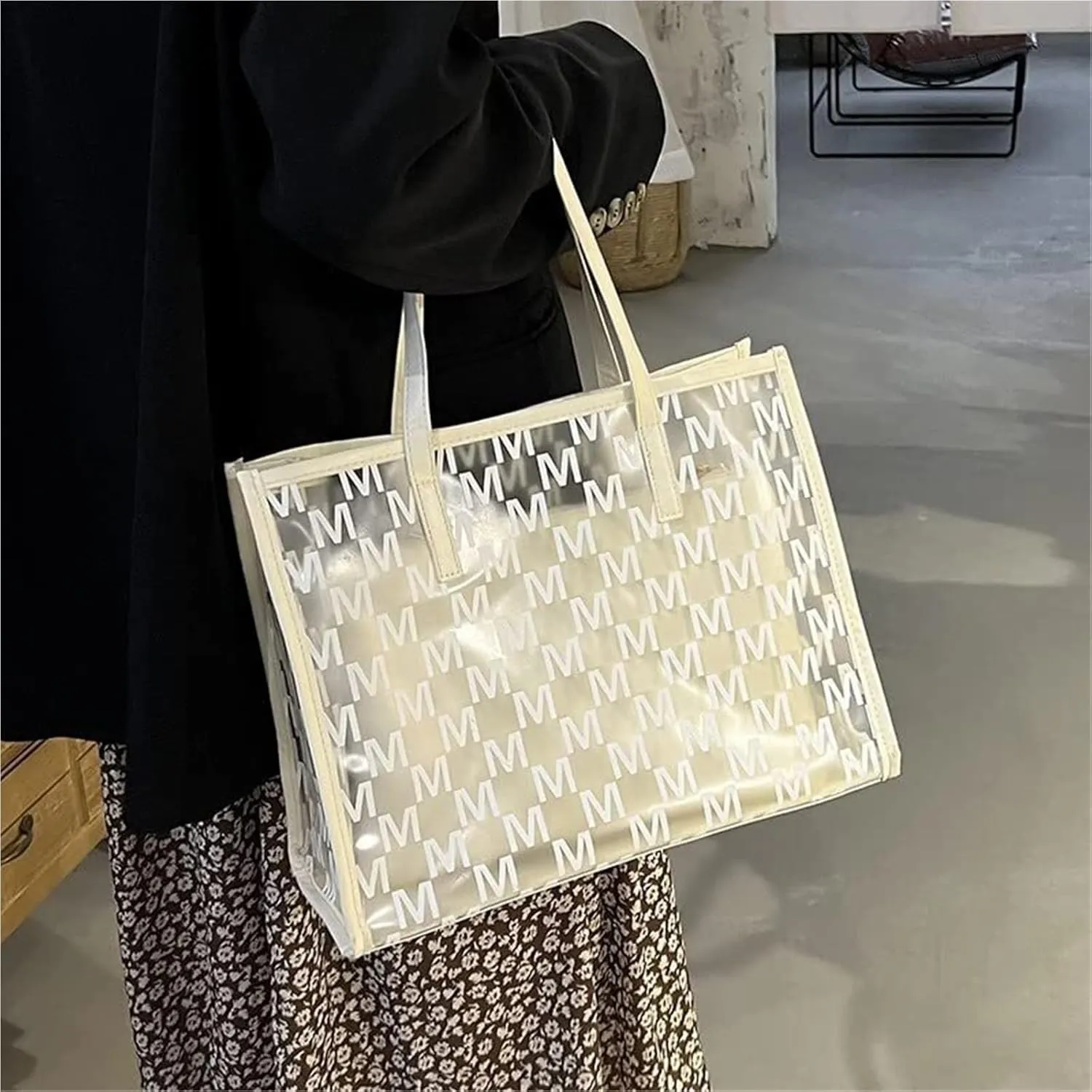 Clear Tote Beach Bag for Women Large PVC Tote Bags with Interior Bag Shoulder Bags Transparent Handbags