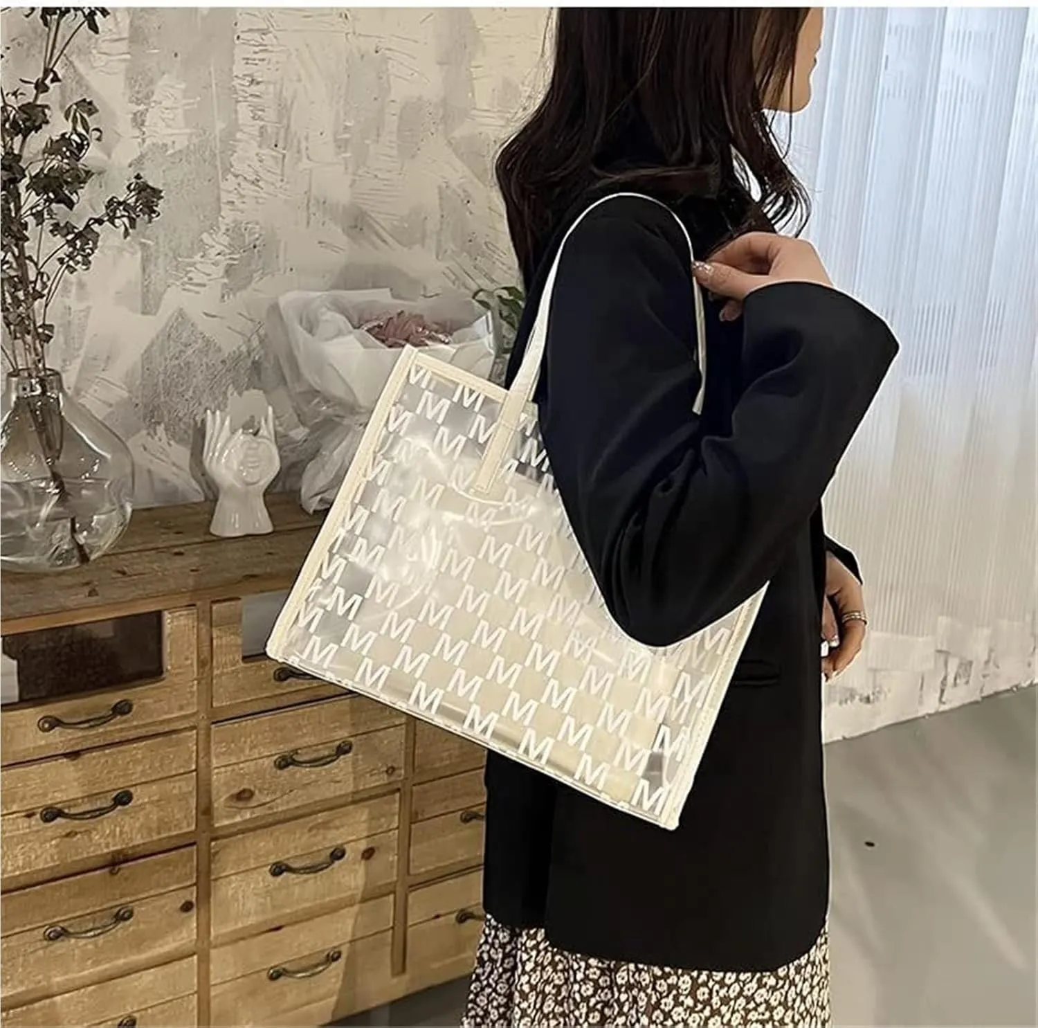 Clear Tote Beach Bag for Women Large PVC Tote Bags with Interior Bag Shoulder Bags Transparent Handbags