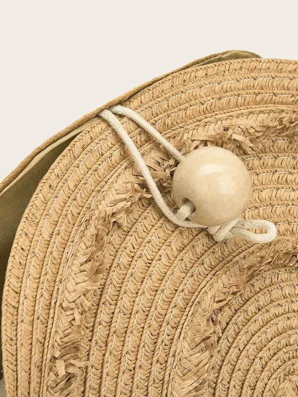 CM-BGS213701 Women Casual Seoul Style Round Straw Crossbody Bag - Beige