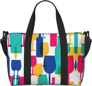 Cocktail Glasses And Wine Bottles Printinggym Bags For Men Women, Foldable Travel Duffle Bag,Lightweight Weekender Duffel Bag