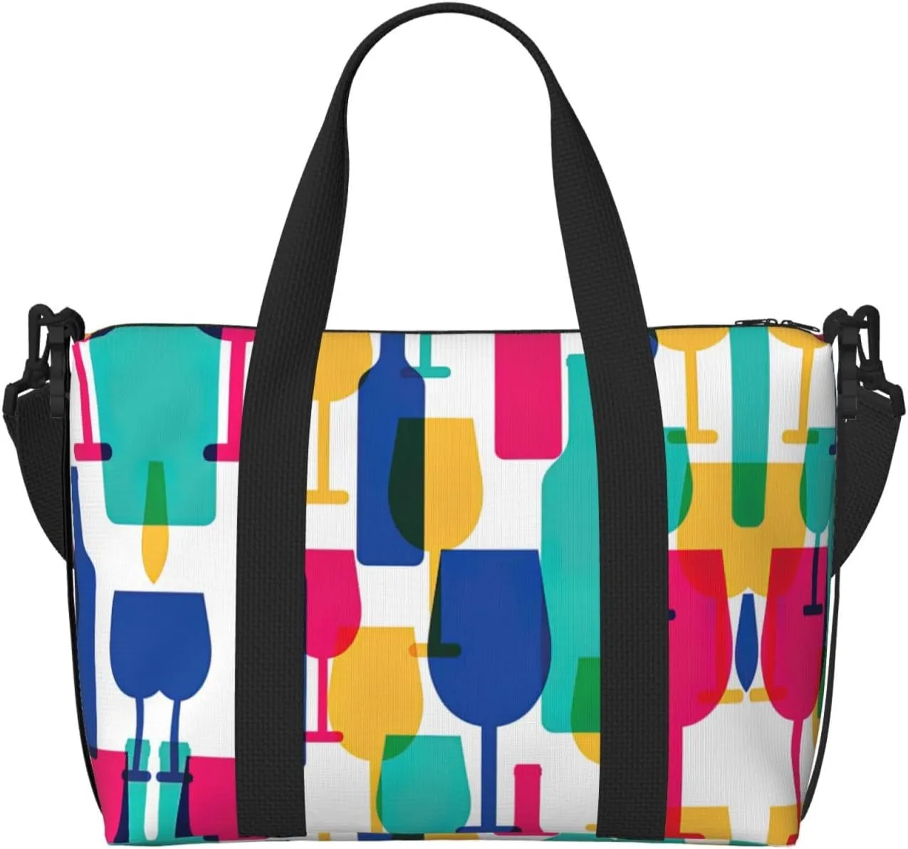 Cocktail Glasses And Wine Bottles Printinggym Bags For Men Women, Foldable Travel Duffle Bag,Lightweight Weekender Duffel Bag