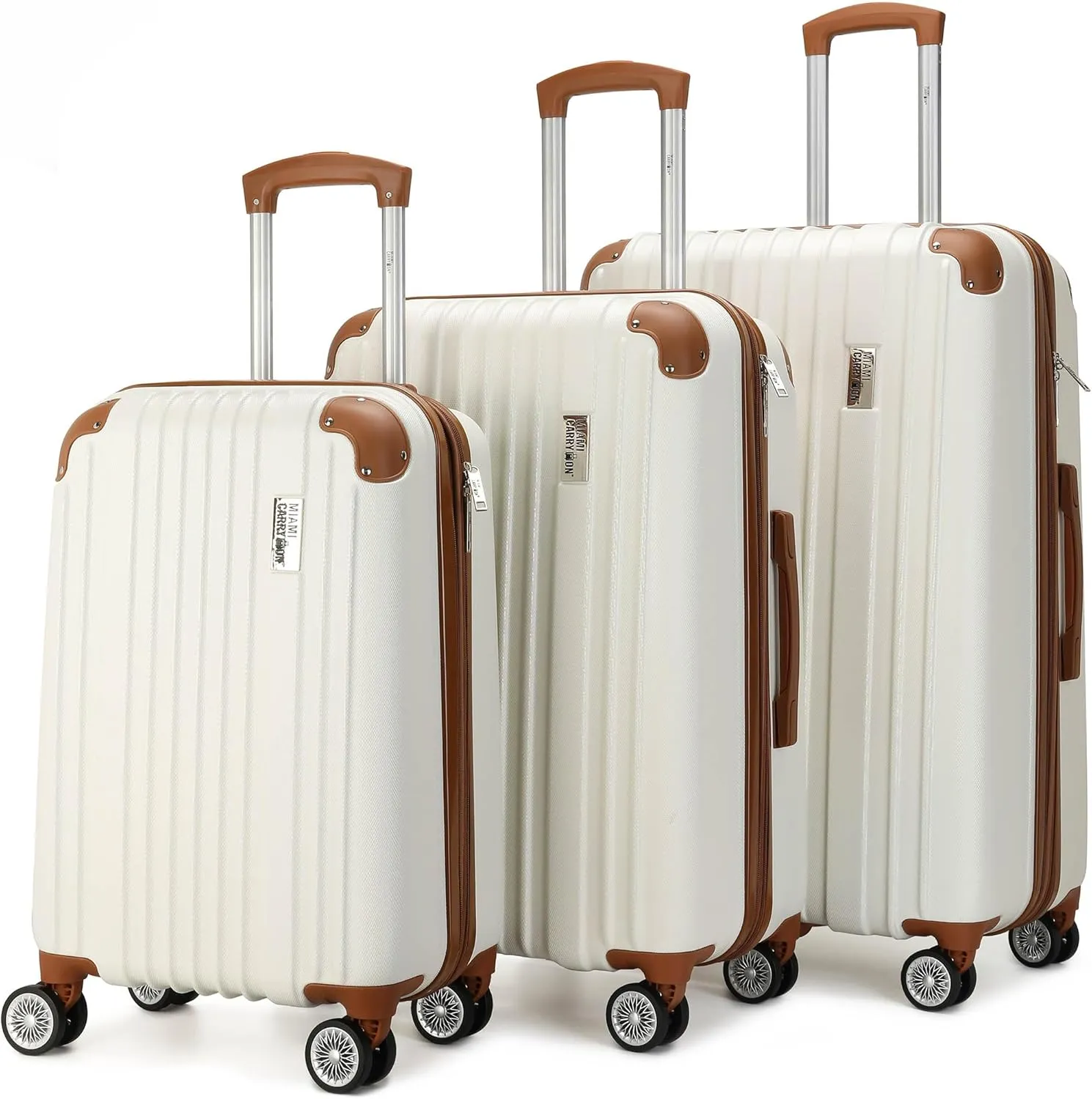 Collins 3 Piece Expandable Retro Luggage Set, Durable Lightweight PC-ABS Shell, Double Spinner Wheels (White)