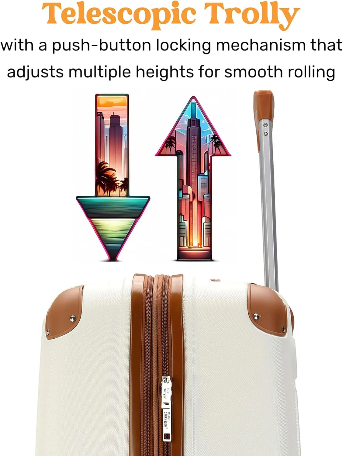 Collins 3 Piece Expandable Retro Luggage Set, Durable Lightweight PC-ABS Shell, Double Spinner Wheels (White)