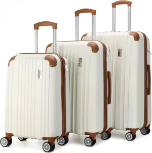 Collins 3 Piece Expandable Retro Luggage Set, Durable Lightweight PC-ABS Shell, Double Spinner Wheels (White)