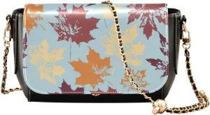Colored Maple Leaves on Blue Background Crossbody Bags for Women, Trendy Small Shoulder Bag, PU Leather Clutch Purse Underarm Handbag Satchel HandBag with Adjustable Metal Chain