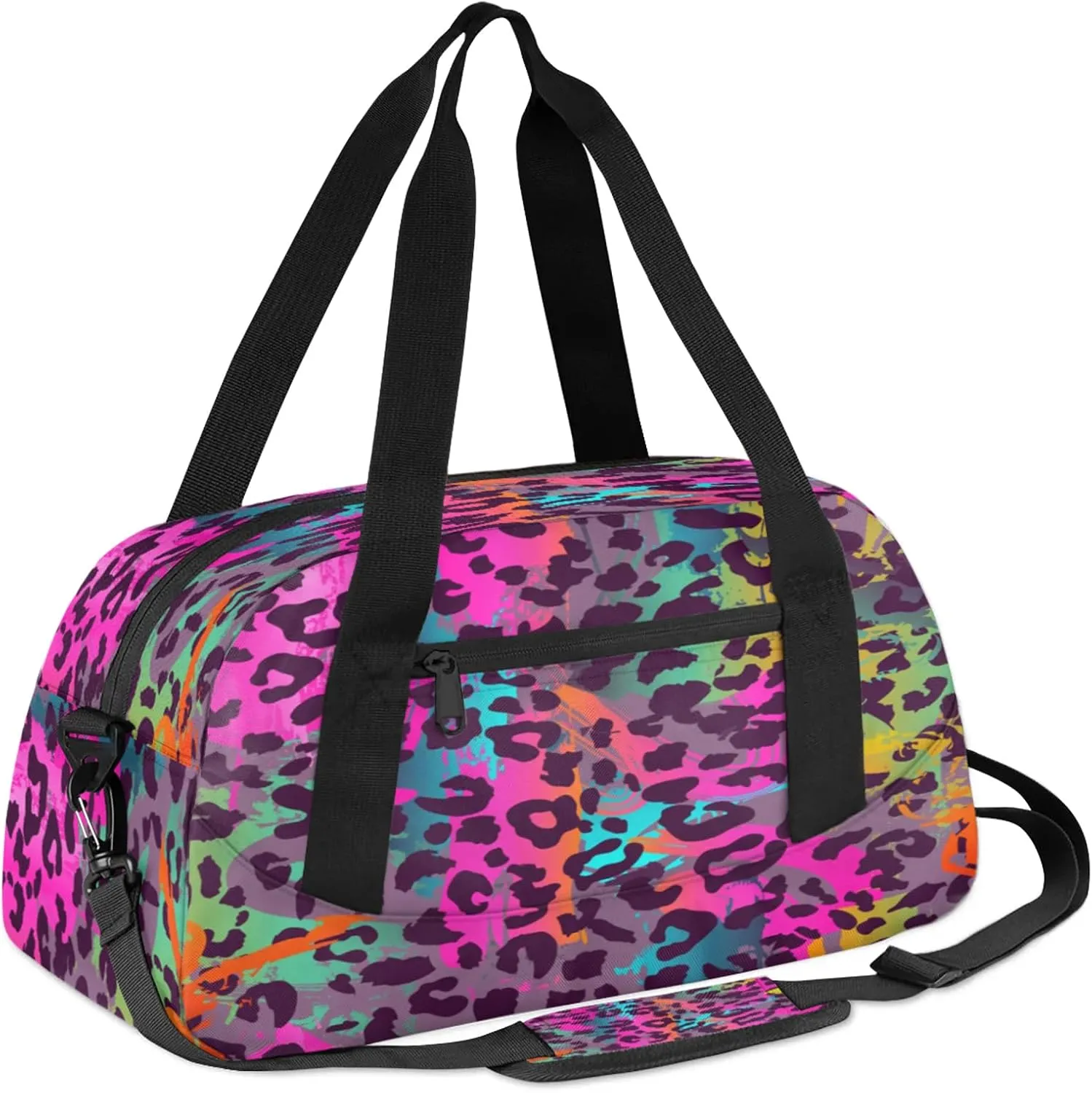 Colorful Animal Print Kids Duffel Bag Lightweight Waterproof Sports Gym Bag with Front Zipper Pocket Foldable Weekender Overnight Bag for School Practice Gymnastic Ballet
