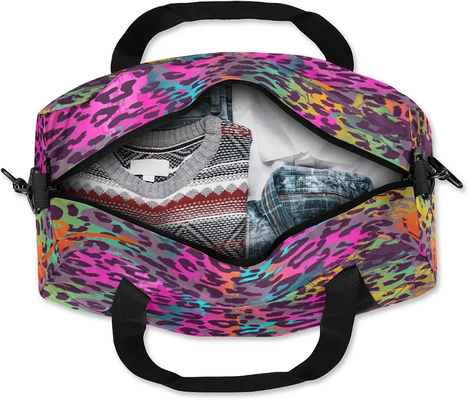 Colorful Animal Print Kids Duffel Bag Lightweight Waterproof Sports Gym Bag with Front Zipper Pocket Foldable Weekender Overnight Bag for School Practice Gymnastic Ballet