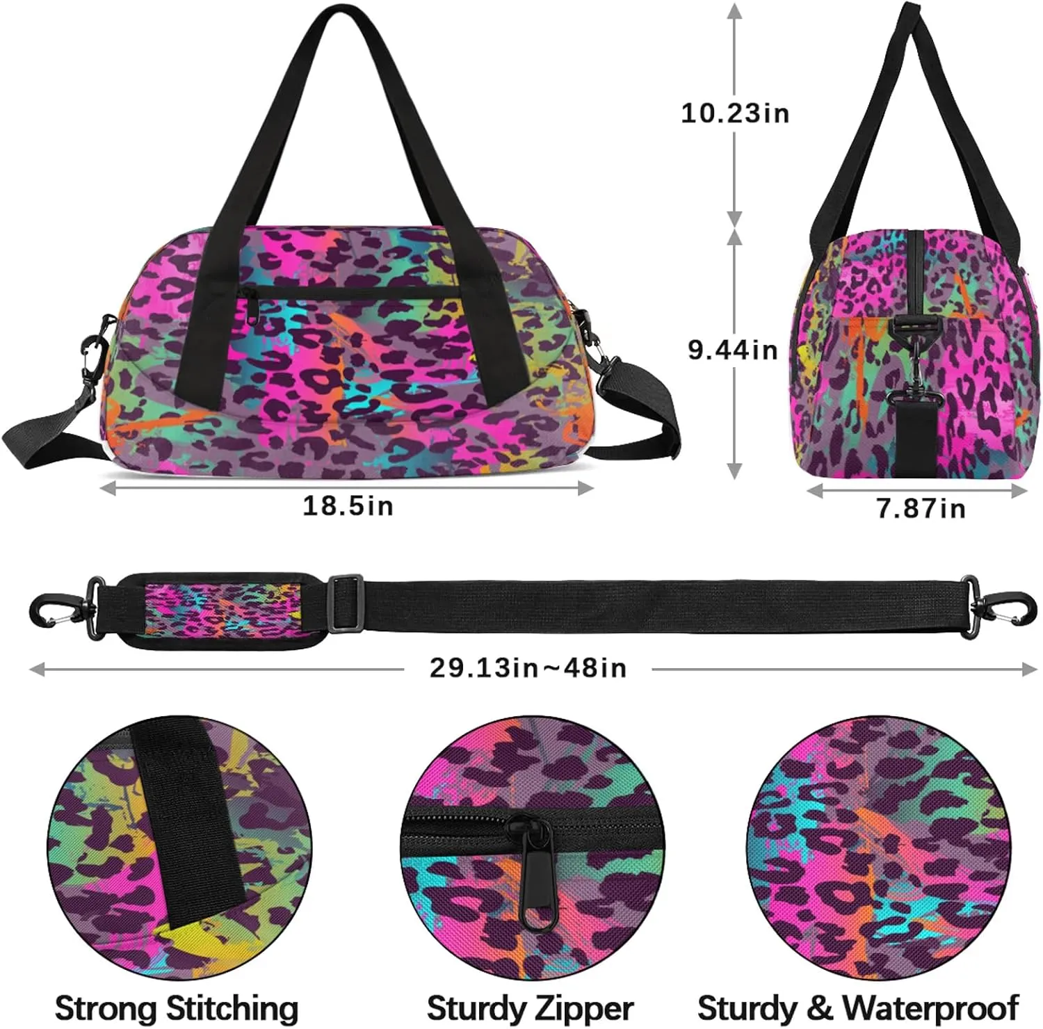 Colorful Animal Print Kids Duffel Bag Lightweight Waterproof Sports Gym Bag with Front Zipper Pocket Foldable Weekender Overnight Bag for School Practice Gymnastic Ballet