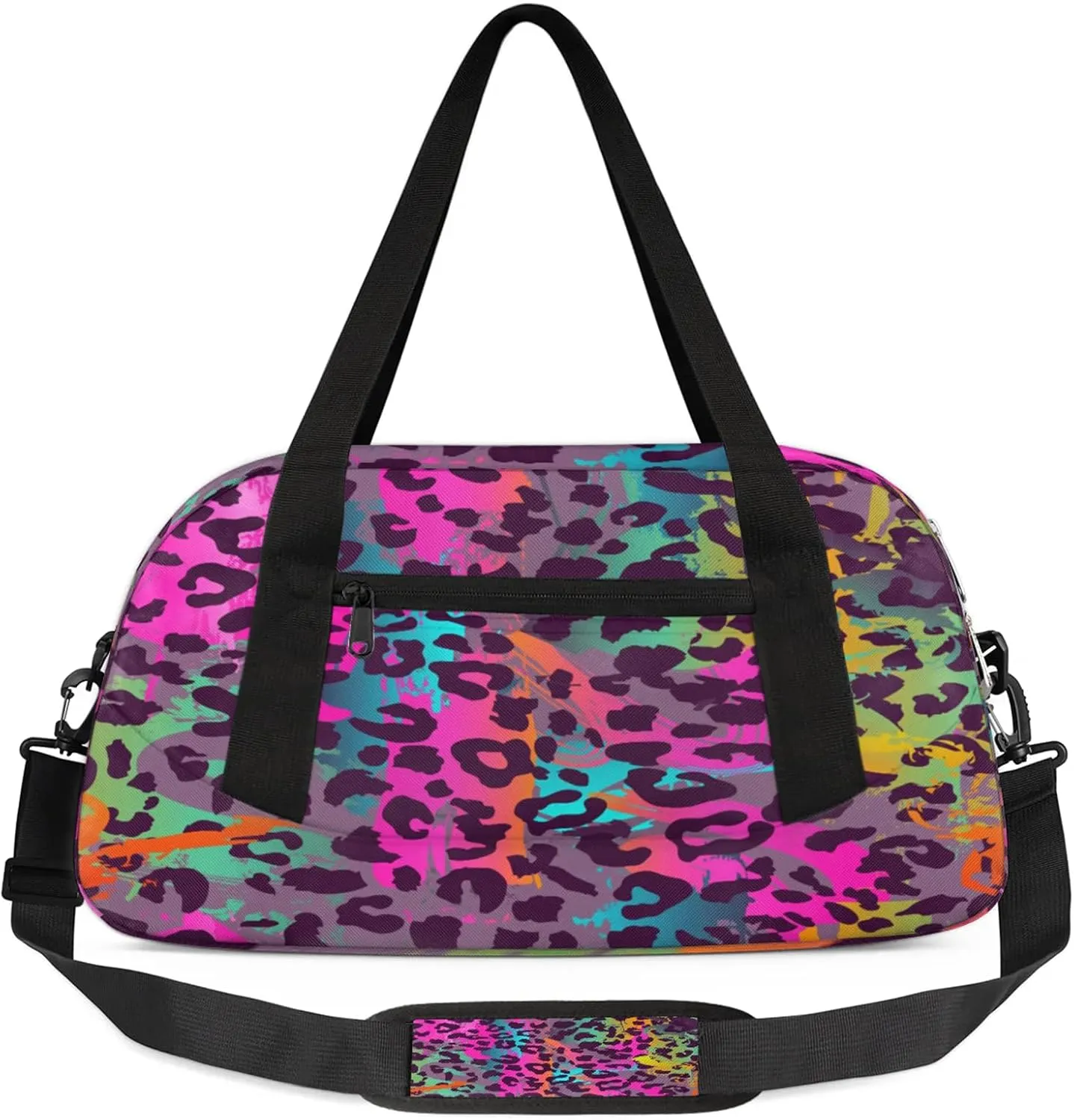 Colorful Animal Print Kids Duffel Bag Lightweight Waterproof Sports Gym Bag with Front Zipper Pocket Foldable Weekender Overnight Bag for School Practice Gymnastic Ballet