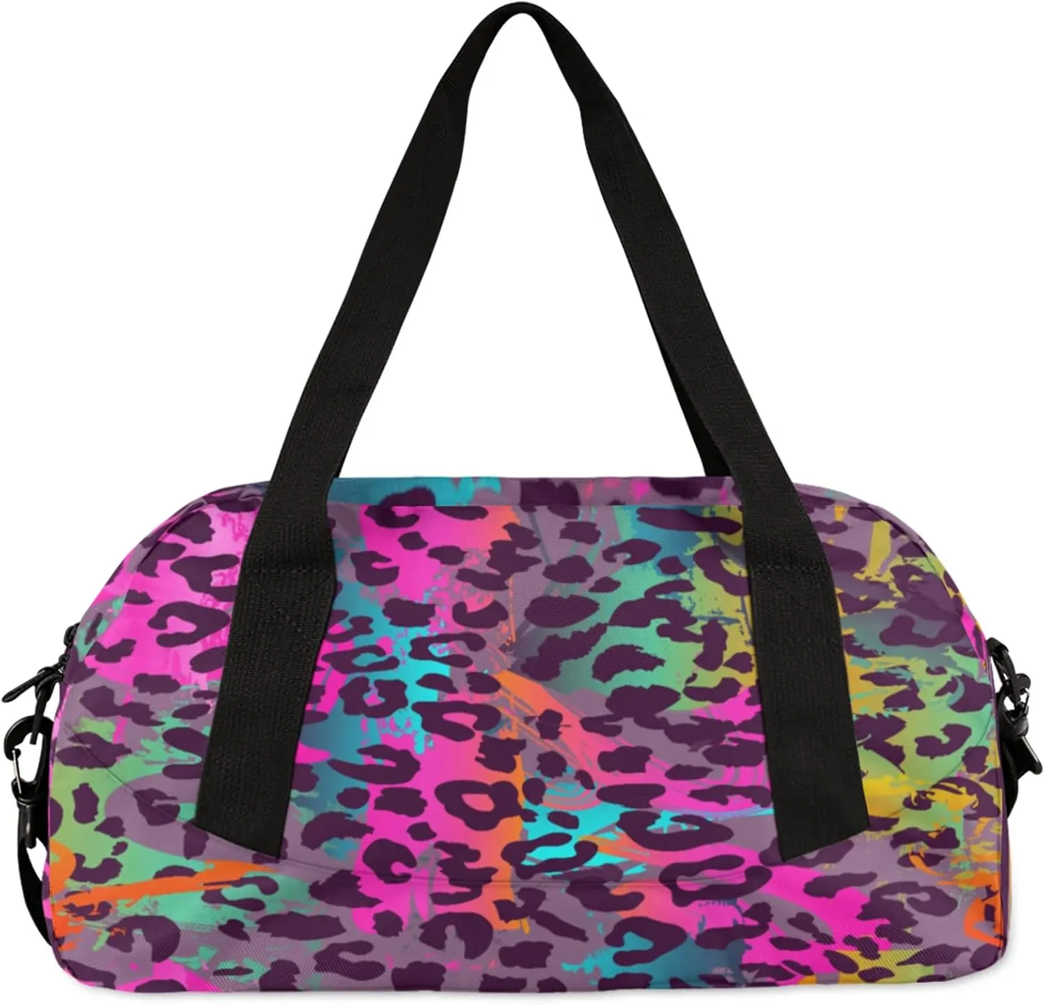 Colorful Animal Print Kids Duffel Bag Lightweight Waterproof Sports Gym Bag with Front Zipper Pocket Foldable Weekender Overnight Bag for School Practice Gymnastic Ballet