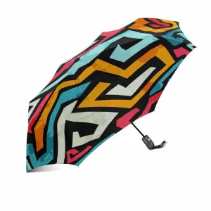 colorful Bright graffiti pattern automatic umbrella foldable with totes