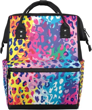 Colorful Leopard Print Pictures Diaper Bag Mommy Bags With Adjustable Shoulder Strap Waterproof Multifunction Shoulder Bag Travel Large Capacity Backpack for Moms And Dads