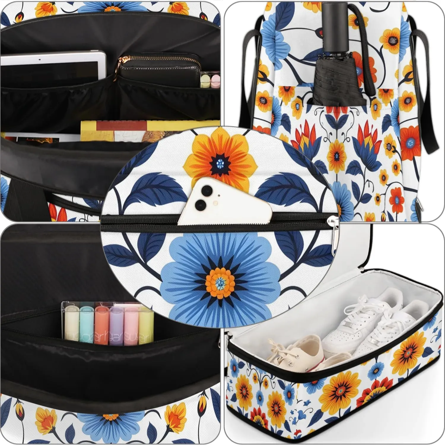 Colorful Pattern Flora Retro Travel Duffle Bag, Collapsible Travel Bag Sports Gym Bag With Shoes Compartment Weekender Bag Overnight Bag For Women Men