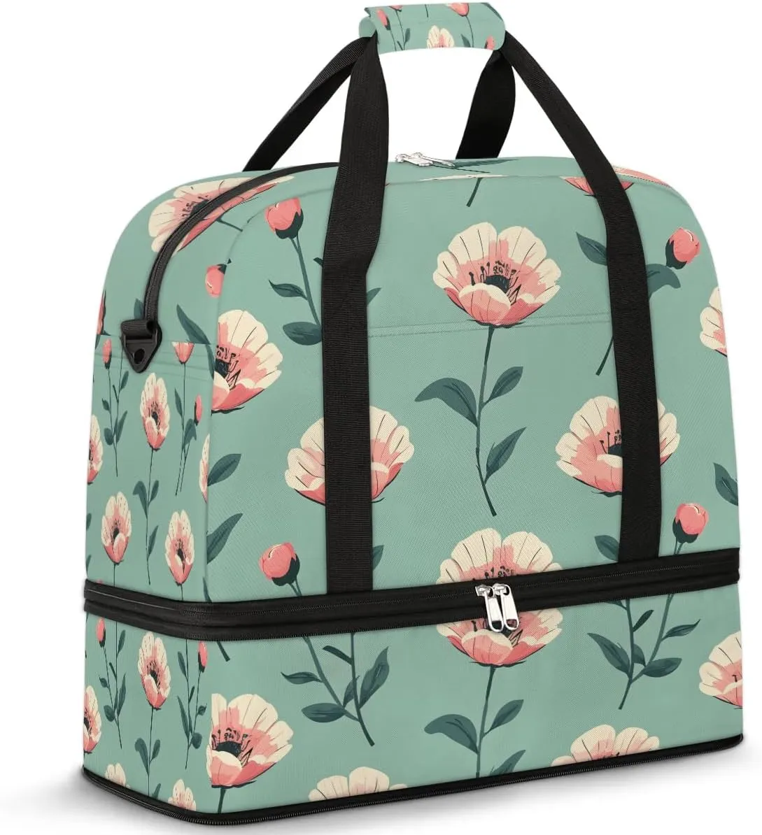 Colorful Retro Flora Patterns Travel Duffle Bag, Collapsible Travel Bag Sports Gym Bag With Shoes Compartment Weekender Bag Overnight Bag For Women Men