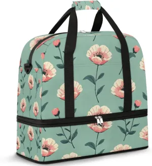 Colorful Retro Flora Patterns Travel Duffle Bag, Collapsible Travel Bag Sports Gym Bag With Shoes Compartment Weekender Bag Overnight Bag For Women Men
