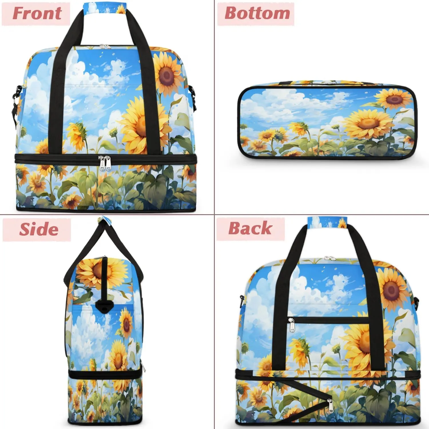 Colorful Retro Printing Flower Travel Duffle Bag, Collapsible Travel Bag Sports Gym Bag With Shoes Compartment Weekender Bag Overnight Bag For Women Men