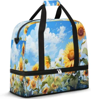 Colorful Retro Printing Flower Travel Duffle Bag, Collapsible Travel Bag Sports Gym Bag With Shoes Compartment Weekender Bag Overnight Bag For Women Men