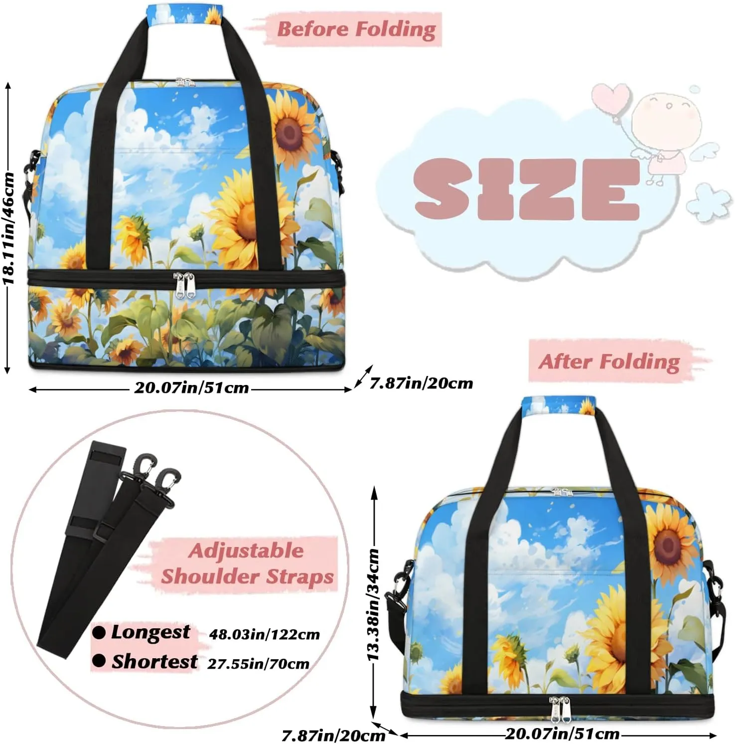 Colorful Retro Printing Flower Travel Duffle Bag, Collapsible Travel Bag Sports Gym Bag With Shoes Compartment Weekender Bag Overnight Bag For Women Men