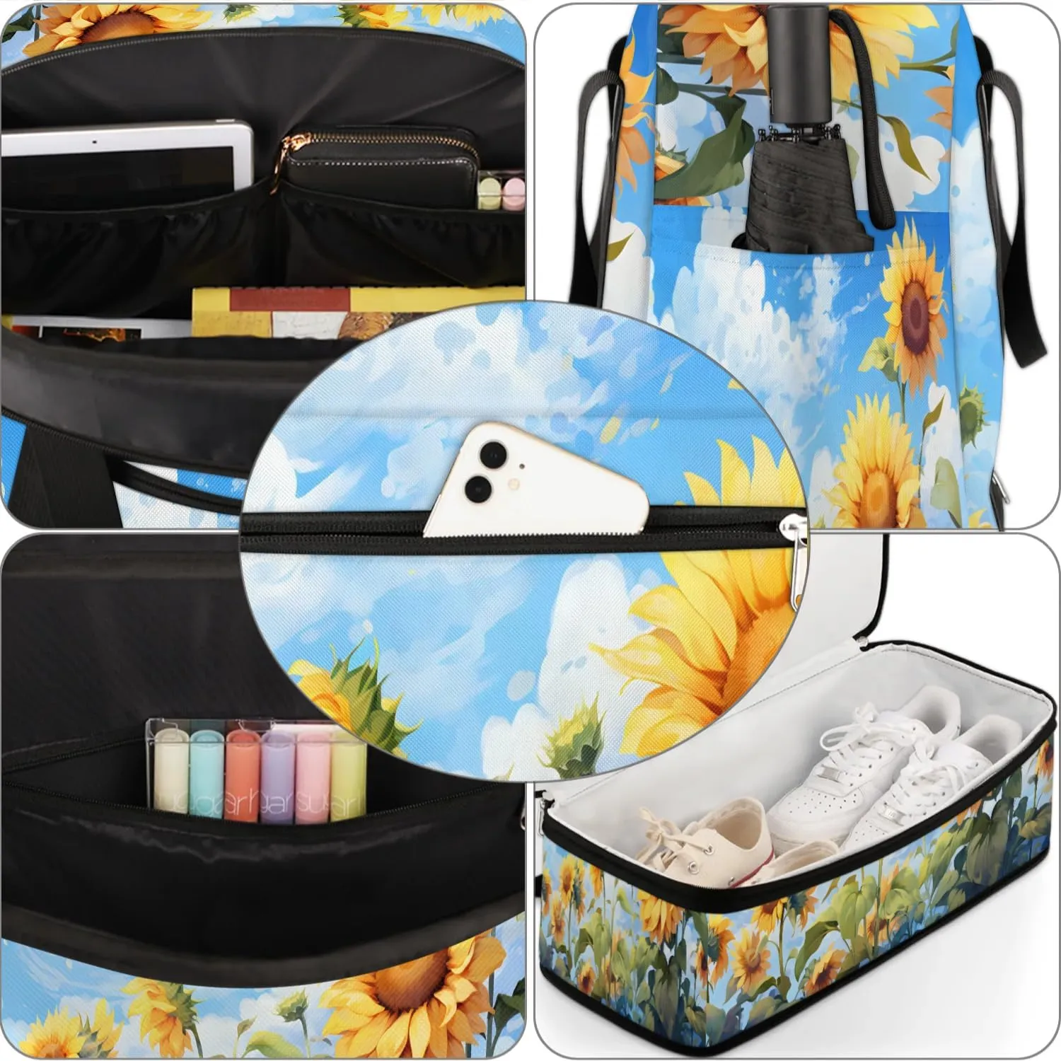 Colorful Retro Printing Flower Travel Duffle Bag, Collapsible Travel Bag Sports Gym Bag With Shoes Compartment Weekender Bag Overnight Bag For Women Men