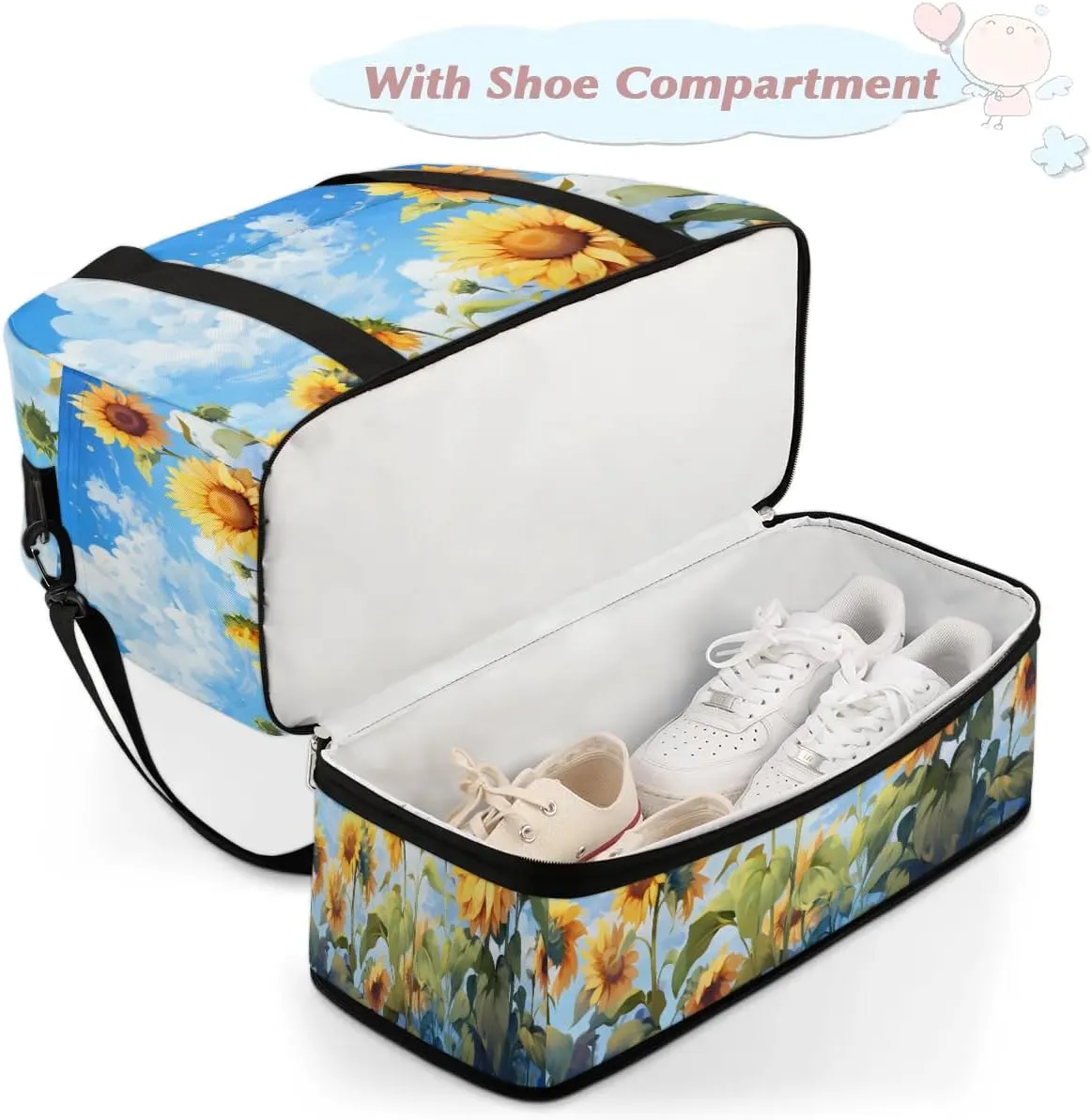 Colorful Retro Printing Flower Travel Duffle Bag, Collapsible Travel Bag Sports Gym Bag With Shoes Compartment Weekender Bag Overnight Bag For Women Men